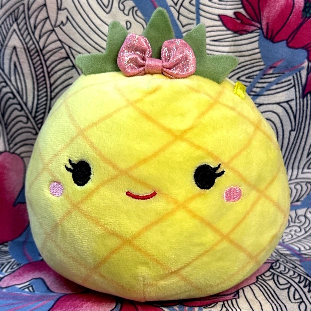 Squishmallows Maui Pineapple 5" Plush Yellow‎ Fruit Pink Bow Soft Stuffed Toy